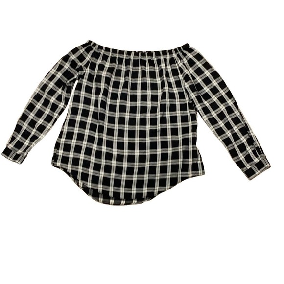 rag & bone JEAN Greta Off Shoulder Black White Plaid Top Size XS - Picture 2 of 11